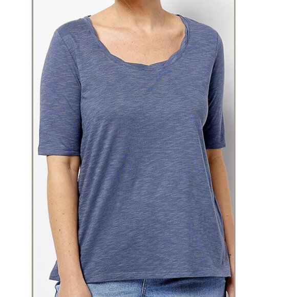 Peace Love World Twist Neck Elbow-Sleeve Tee Top 14670 - Picture 1 of 1